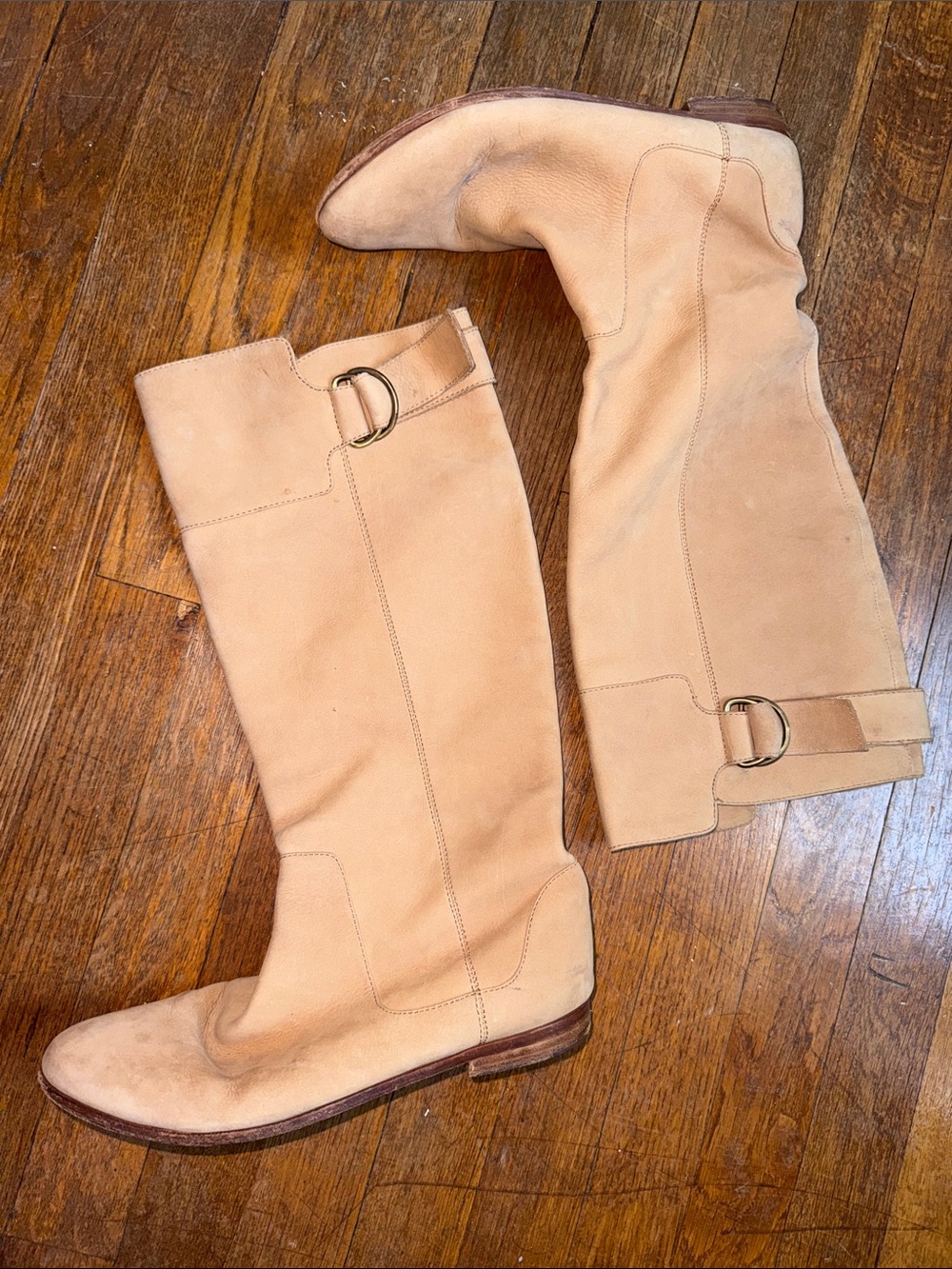 Cynthia Vincent Beige Suede Knee High Boots